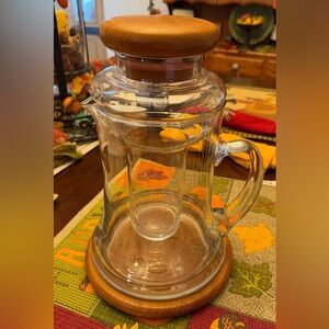 Vintage Baker Hart & Stuart Handblown pitcher carafe w/Ice insert &Teak Base/Lid